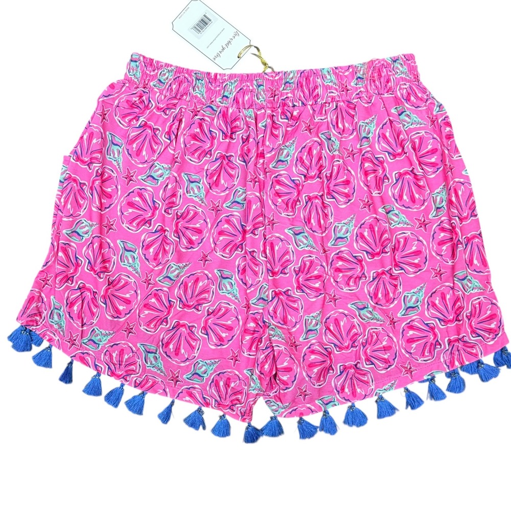 Simply Southern Shorts L/XL Pink Blue Pull On Tassels Beachy Resort Vacation NWT - Picture 5 of 9